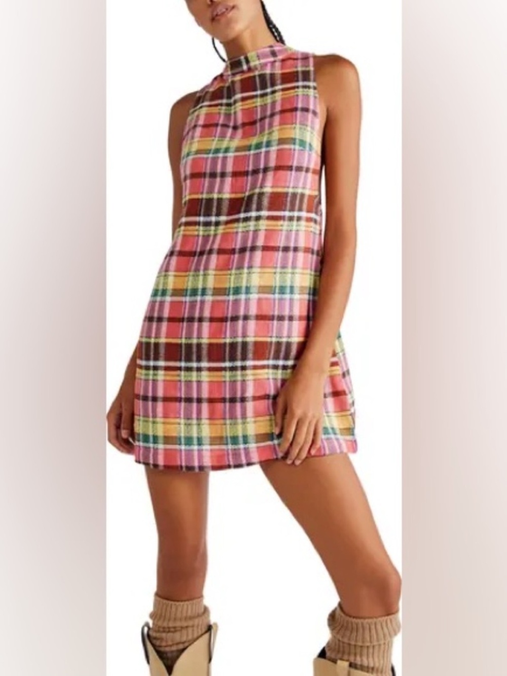 F Free People Walk the Plank Plaid Sleeveless Minidress